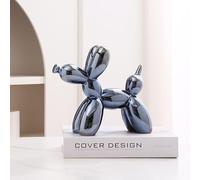 Addzoe Figurine de chien ballon décoratif moderne de 10,2 cm, sculpture en céramique métallique, décoration d'intérieur contemporaine (bleu 1)