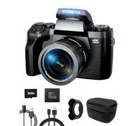 Ade 4K Appareil Photo numérique pour Photographie, 64MP Caméras avec Écran Tactile 4'', Appareil Photo Compact avec objectifs Grand-Angle et Macro, WiFi, étui pour Appareil Photo, Objectif Unique