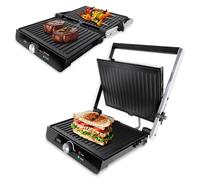 ADE Barbecue életrique pour légumes, steak et grill panini | grande appareil croque monsieur | Plancha électrique | plaques antiadhésives et température réglable | 2.000 Watt | noir