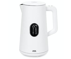 ADE Bouilloire numérique | Réglage de la température avec affichage LED | 1,5l - 5 niveaux de température sélectionnables de 40-100C | Fonction maintien au chaud | Blanc