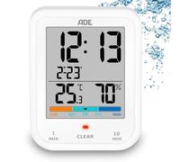 ADE Horloge de Salle de Bain numérique avec hygromètre et thermomètre | minuteur Douche | étanche | thermomètre de Bain | Fonction Compte à rebours | Grand écran LCD | Affichage de la Date