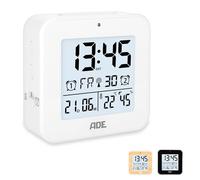 ADE Horloge numérique a Piles | reveil Radio piloté avec 2 Heures de réveil | Affichage de la température e humidité | réveil de Voyage | Fonction Snooze | Blanc
