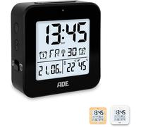 ADE Horloge numérique a Piles reveil Radio piloté avec 2 Heures de réveil Affichage de la température e humidité réveil de Voyage Fonction Snooze Noir
