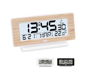 ADE Horloge numérique Digitale de Table | reveil Radio-piloté | avec Affichage de température et Calendrier | éclairage | Design Moderne | thermomètre | LCD | Bois