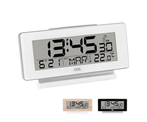 ADE Horloge numérique Digitale de Table | reveil Radio-piloté | avec Affichage de température et Calendrier | éclairage | Design Moderne | thermomètre | LCD | Blanc