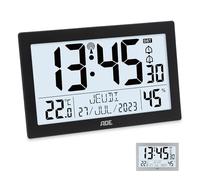 ADE Horloge Radio pilotée avec Chiffres XXL | Horloge Murale ou de Table | Bon à Lire | avec éclairage | Affichage de Temperature et humidité | thermomètre | hygromètre | Noir