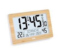 ADE Horloge Radio pilotée | Horloge numérique Murale avec très Grands Chiffres | avec Calendrier, thermomètre intérieur et hygromètre | reveil Station Meteo | à Piles | Cadre étroit en Bambou