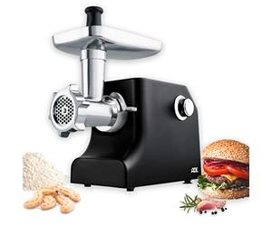 ADE KA1801 Hachoir à viande électrique 2-en-1 Machine Spritz presse à biscuits puissance de 2000 Watt, boîtier en aluminium, boîte de vitesse en métal, acier inoxydable, certifié GS), Noir