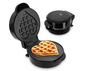 ADE Mini gaufrier forme cœur | machine à gaufre belge | parfait pour une personne, fête, anniversaire d'enfant | revêtement antiadhésif de haute qualité | 550 W | noir