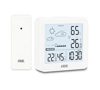 ADE Petite station météo numérique avec capteur extérieur et prévisions météo | température intérieure et extérieure | humidité de l'air | horloge radiopilotée avec réveil | piles incluses | blanc