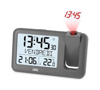 ADE Réveil à Projection Plafond | Horloge Radio-pilotée avec température | Réveil projecteur avec Calendrier et Jour de la Semaine : Horloge pour Chevet, Bureau et Chambre, sur Secteur ou Pile | Gris