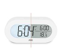 ADE Réveil numérique avec Affichage de la température, Horloge et thermomètre à Grands Chiffres, Blanc, tic-tac, sans Fil, à Piles, 12/24 Heures, Illuminé en Blanc, 141 x 30 x 69 mm | CK2134