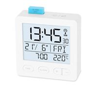 ADE réveil Radio-piloté numérique avec Piles | Horloge Radio-pilotée avec éclairage | température et Date | réveil de Voyage Compact | Blanc