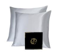 Ade’Soie - Lot de 2 Taies d’Oreiller 65×65 cm en Soie de Mûrier 100% | Grade 6A | 22 Momme | Certifiée Oeko-TEX® | Anti-frisottis & Anti-âge | Fermeture zippée - Gris Clair