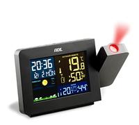 ADE Station météo avec projection et capteur extérieur | thermomètre, hygromètre, indicateur de climat intérieur | écran LCD éclairé | réveil avec signal horaire DCF et calendrier | noir