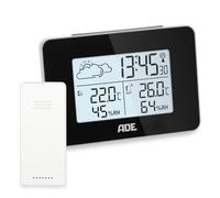 ADE Station météo intérieur avec capteur extérieur | Thermomètre, hygromètre | Prévisions météo animées | Horloge radio-pilotée DCF alarme | Écran LED éclaire facil à lire | noir