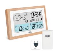 ADE Station météo numérique avec capteur extérieur | Température intérieure et extérieure | Hygromètre, baromètre, prévisions météo | Conseils d'aération | Réveil radio | Éclairage | Adaptateur