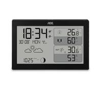 ADE Station météo numérique radio avec capteur extérieur et prévisions météo | thermomètre et hygromètre | pression atmosphérique | horloge radio-pilotée avec 2 heures de réveil | calendrier | noir
