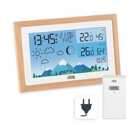 ADE Station météo radiocontrolé avec thermometre interieur | température et humidité intérieure et extérieure avec prévisions météo | Hygromètre et baromètre | réveil avec 2 heures de réveil