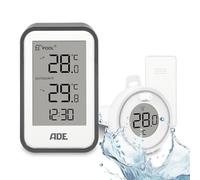 ADE Thermomètre de piscine connecté | Thermomètre flottant pour jacuzzi, bain | capteur temperature de l'eau avec capteur extérieur sans fil | étanche | Piles incluses