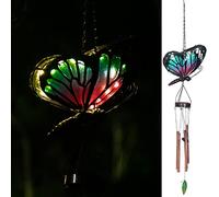 Adeco Carillon éolien, Carillon éolien Solaire en Forme de Papillon, décoration de Jardin pour terrasse, Porche, Jardin et arrière-Cour, Carillon commémoratif, Cadeau d'anniversaire pour Maman