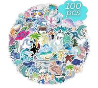 Adeela Lot de 100 autocollants océan, autocollants de plage, autocollants d'extérieur, autocollants animaux, autocollants tropicaux, sur le thème de l'océan, autocollants bluey, autocollants cool pour