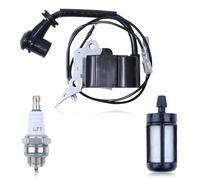 Adefol Kit de Bobine d'allumage Pour Tronçonneuse 2500 25cc, Bobine d’allumage avce Bougie d'allumage, Filtre à carburant, Remplacement Pour AL-KO 2625TSB 2625T Hyundai HEL25