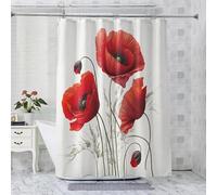 ADEIRO Rideau de Douche Coquelicot, Rideau Douche Rouge, Floral Rideau Douche 180x180 cm Baignoire Salle de Bain Lavable en Machine avec 12 Plastique Crochets
