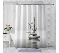 ADEIRO Rideau de Douche Zen, Rideau Douche Bambou, Pierre de Source Chaude Rideaux de Douche 120 x 200 cm Baignoire Salle de Bain Lavable en Machine avec 12 Plastique Crochets