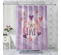 ADEIRO Rideau Douche Love, Rideaux de Douche Cœur 180x200 cm, Rideau de Douche Violet Anti Moisissure Tissu Lavable Baignoire Salle de Bain avec 12 Plastique Crochets