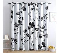 ADEIRO Rideau Occultant Fleurie, Lot de 2 Rideaux Noir et Blanc Abstrait Thermique Isolant Anti Chaleur à Œillets Maison Chambre Salon Fenetre Decoration Intérieurs, 140x220 cm (L x H)