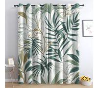 ADEIRO Rideau Occultant Jungle Tropicale, Lot de 2 Rideaux Feuille de Palmier Thermique Isolant Anti Chaleur à Œillets Maison Chambre Salon Fenetre Decoration Intérieurs, 110x215 cm (L x H)