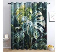 ADEIRO Rideau Occultant Tropical, Lot de 2 Rideaux Monstera Jungle Feuilles Vertes Thermique Isolant Anti Chaleur à Œillets Maison Chambre Salon Fenetre Decoration Intérieurs, 140x245 cm (L x H)