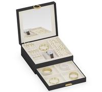 ADEL DREAM Boîte à bijoux à 2 étages avec plateau extensible - Organiseur de bijoux avec grand miroir avec structure DIY - Pour colliers, bagues, boucles d'oreilles, mères et filles - Noir