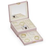 ADEL DREAM Boîte à bijoux à 2 étages avec plateau extensible - Organiseur de bijoux avec grand miroir avec structure DIY - Pour colliers, bagues, boucles d'oreilles, mères et filles - Rose