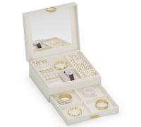 ADEL DREAM Boîte à bijoux à 2 étages avec plateau extensible - Organiseur de bijoux avec grand miroir avec structure DIY - Pour colliers, bagues, boucles d'oreilles, mères et filles - Blanc