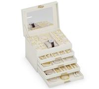 ADEL DREAM Boîte à bijoux à 5 étages avec bouton trèfle à quatre feuilles, plateau extensible, organisateur de bijoux avec grand miroir, compartiments réglables DIY, pour mères et filles, blanc
