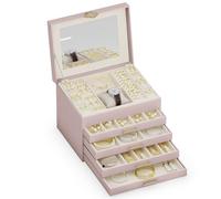 ADEL DREAM Boîte à bijoux à 5 étages avec bouton trèfle à quatre feuilles, plateau extensible, organisateur de bijoux avec grand miroir, compartiments réglables DIY, pour mères et filles, rose