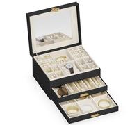 ADEL DREAM Boîte à bijoux, à 6 niveaux, avec bouton trèfle, plateau extensible, organisateur de bijoux avec grand miroir, compartiments réglables DIY, pour mères et filles (Noir 18-5)