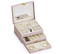 ADEL DREAM Boîte à bijoux, à 6 niveaux, avec bouton trèfle, plateau extensible, organisateur de bijoux avec grand miroir, compartiments réglables DIY, pour mères et filles (Rose - 18-6)