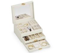 ADEL DREAM Boîte à bijoux, à 6 niveaux, avec bouton trèfle, plateau extensible, organisateur de bijoux avec grand miroir, compartiments réglables DIY, pour mères et filles (Blanc-18-7)