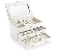 ADEL DREAM Boîte à bijoux à boucle en or rose à 3 niveaux étui à bijoux en cuir PU cadeau en velours doux pour vos proches et amis White