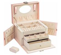 ADEL DREAM Boîte à bijoux avec 2 tiroirs organisateur de bijoux en cuir PU doublure en velours pour le stockage de bijoux Pink-06-3