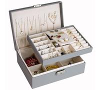 ADEL DREAM Boîte à bijoux pour femme petite boîte à bijoux de voyage rectangulaire boîte à bijoux pour bagues boucles d'oreilles collier gris1
