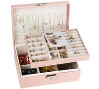 ADEL DREAM Boîte à bijoux pour femme, petite boîte à bijoux de voyage rectangulaire, boîte à bijoux pour bagues, boucles d'oreilles, collier, rose