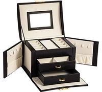ADEL DREAM Boîte à Bijoux pour Fille, Verrouillable avec Miroir, Grand Espace de Rangement, Pan Seta Noir, 17.2x13.7x12cm