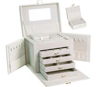 ADEL DREAM Grand coffret à bijoux, boîte à bijoux, rangement, 5 niveaux, 5 tiroirs, verrouillable(blanc)