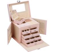 ADEL DREAM Grand coffret à bijoux, boîte à bijoux, rangement, 5 niveaux, 5 tiroirs, verrouillable(Rose)