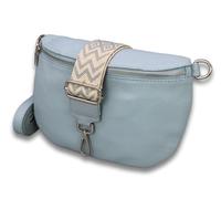 ADEL Sac banane pour femme en cuir véritable ADA fait à la main avec ceinture en cuir + larges sangles à motifs 3 compartiments Sac à bandoulière élégant fabriqué en Italie, bleu clair, 25 x 18 x 8