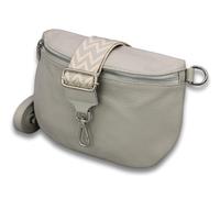 ADEL Sac banane pour femme en cuir véritable ADA fait à la main avec ceinture en cuir + larges sangles à motifs 3 compartiments Sac à bandoulière élégant fabriqué en Italie, gris clair, 25 x 18 x 8